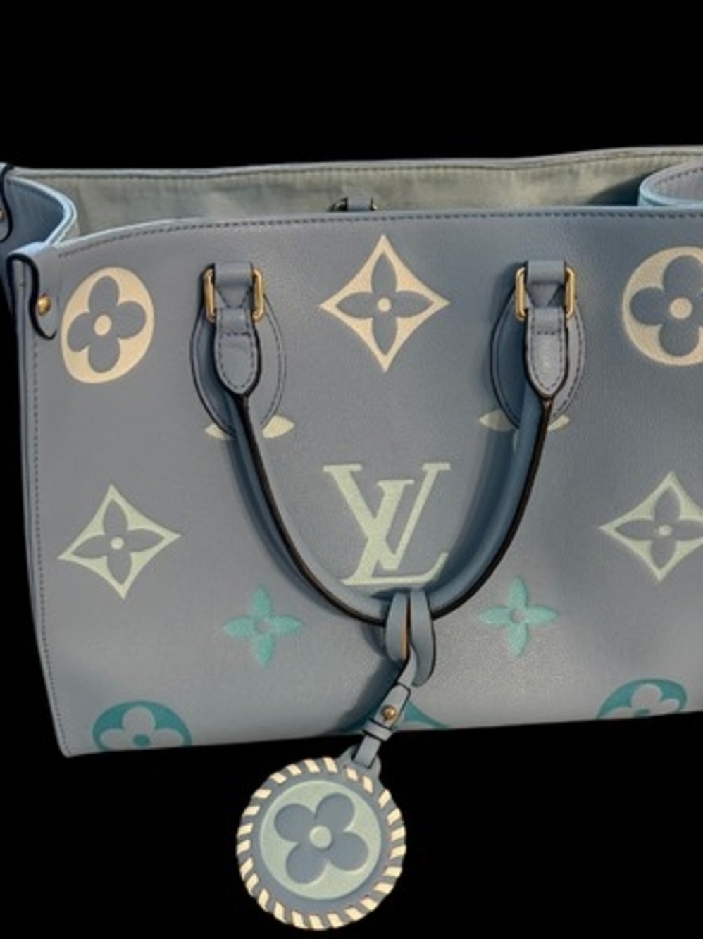 Blue Tote with Pastel Monogram Accents